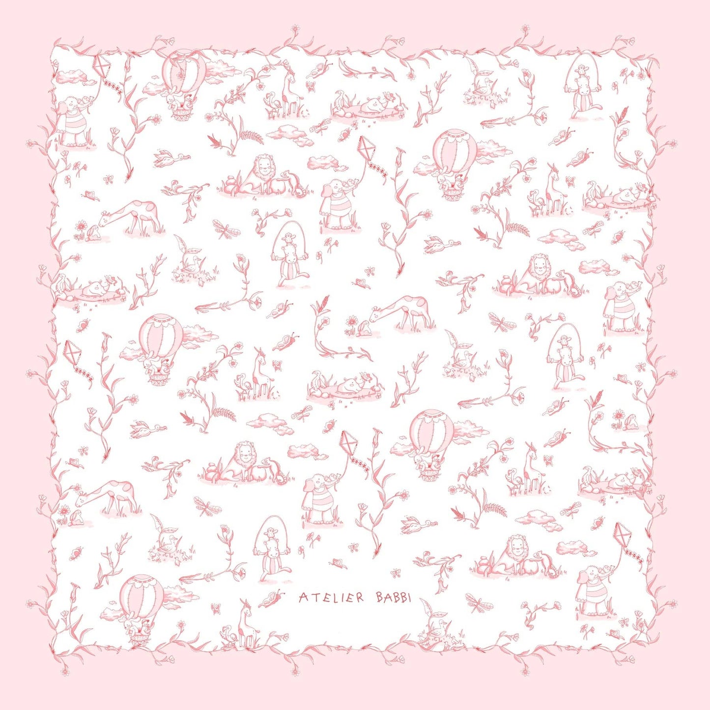 Pink Double-Layer Muslin Blanket - Toile De Jouy 27.5” x 27.5”