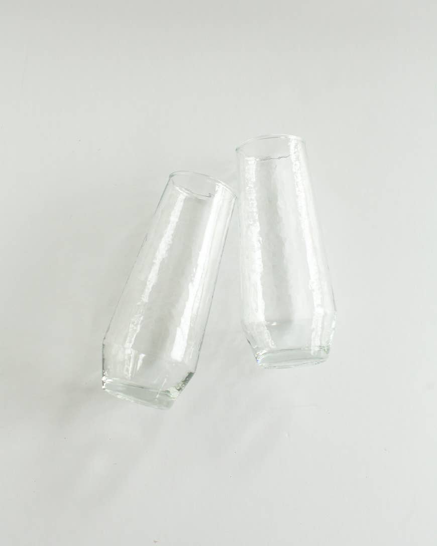 Handblown Hammered Champagne Flutes Clear
