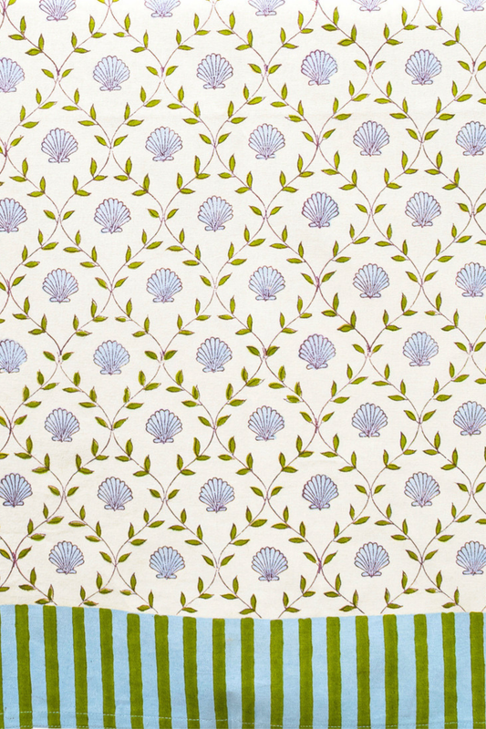 Blue Seashell Blockprint Tablecloth: 60" x 90"