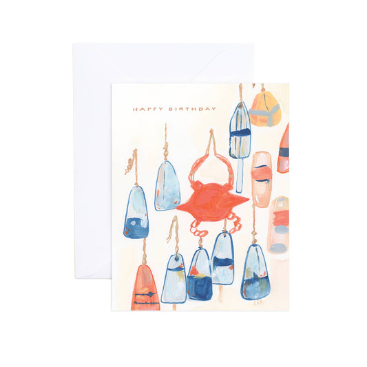 Henry Watercolor Lobster Buoys Birthday Greeting Card