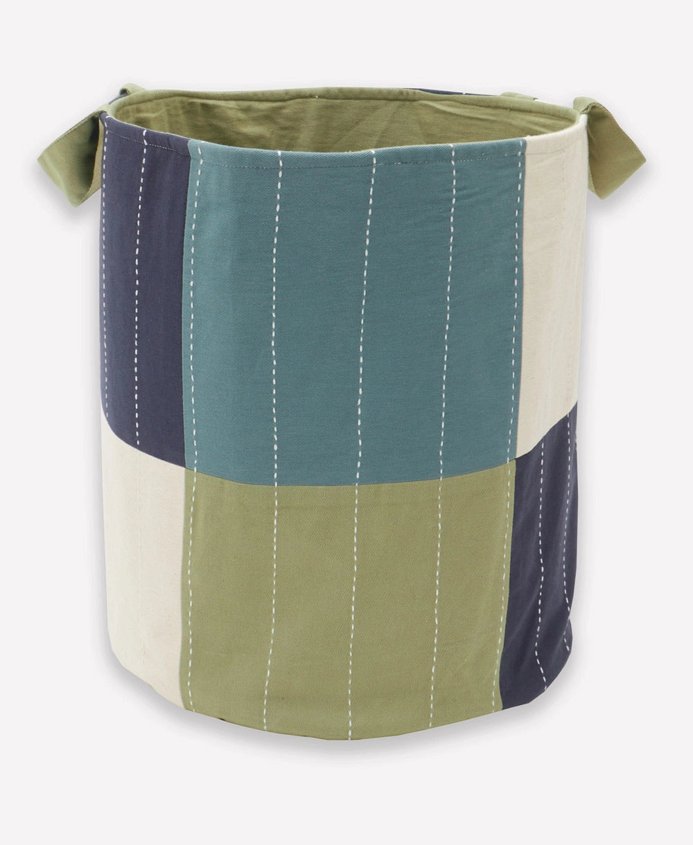 Checkered Fabric Storage Bin - Sage