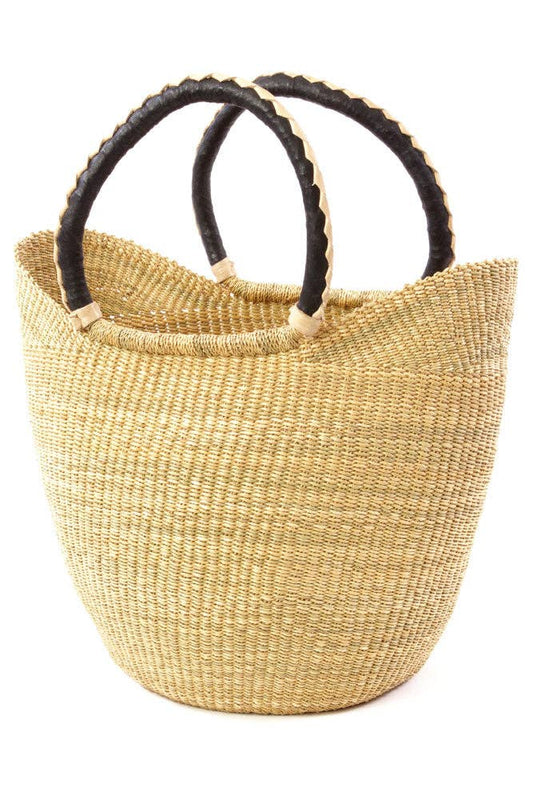 Natural Ghanaian Wing Shopper - Black and Cream Leather Handles