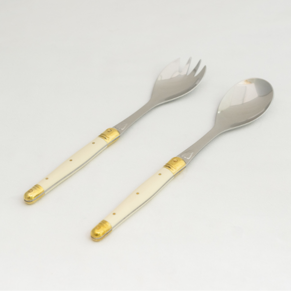 Jean Dubost Salad Servers with Ivory Colored Handles