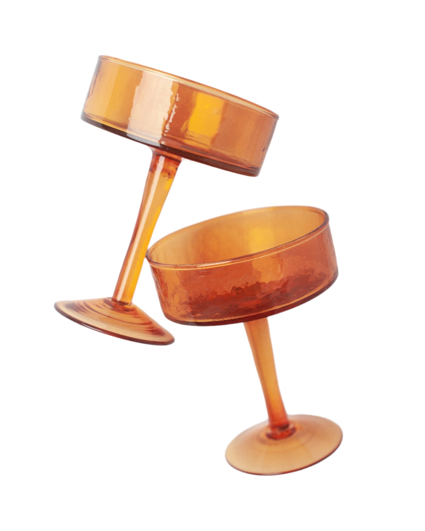 Handblown Hammered Coupe Cocktail Glass Amber