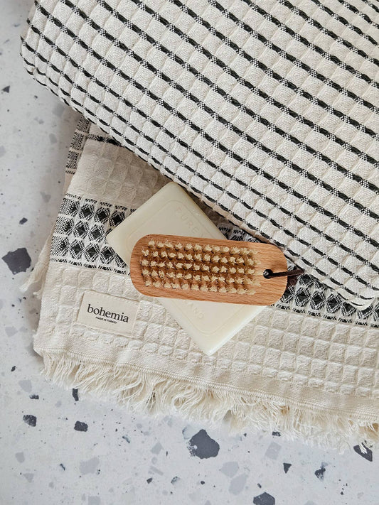 Milos Check Hammam Towel, Charcoal