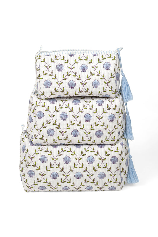 Blue Seashell Blockprint Toiletry Bag