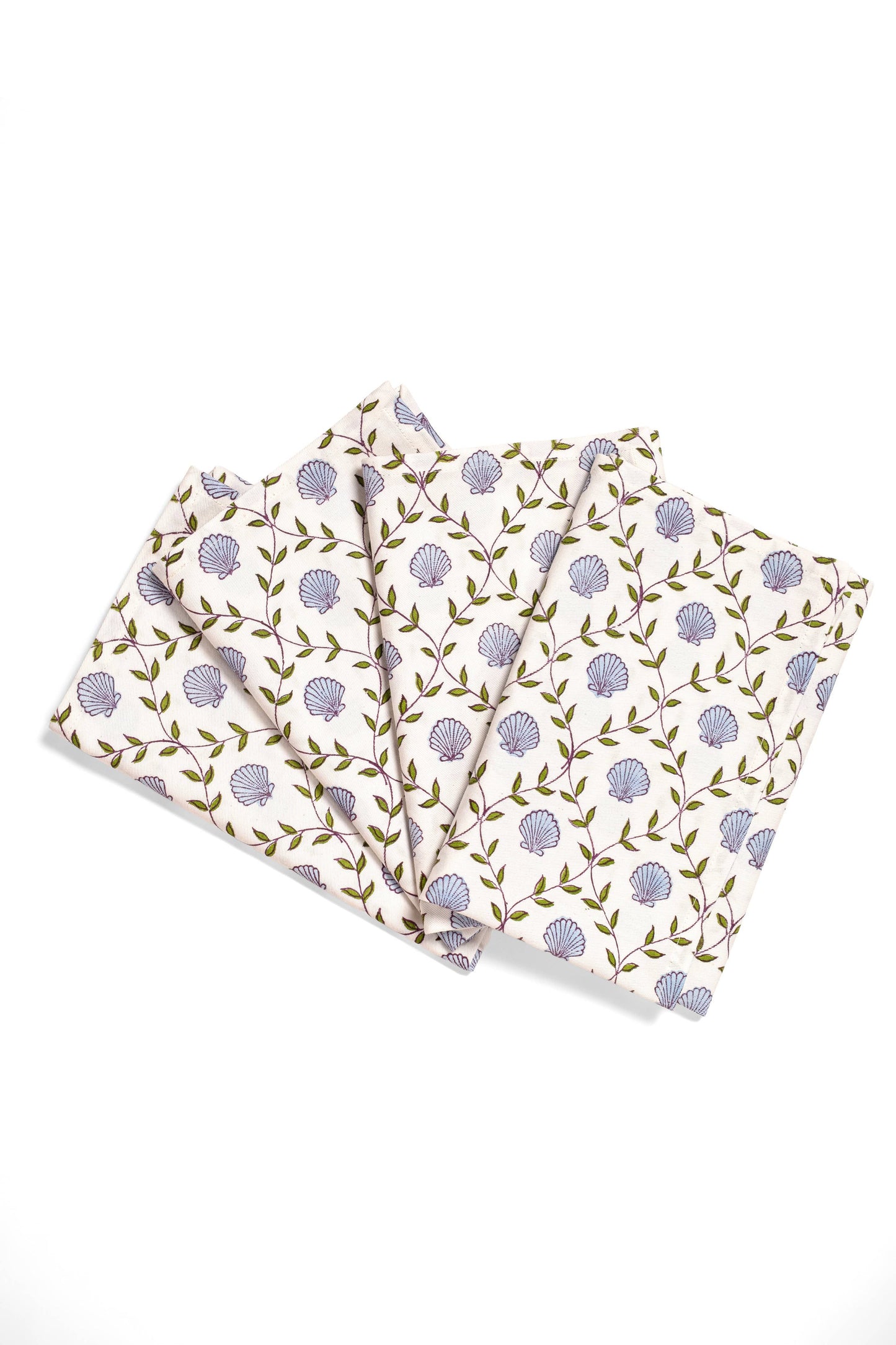 Blue Seashell Blockprint Napkins, Set of 4