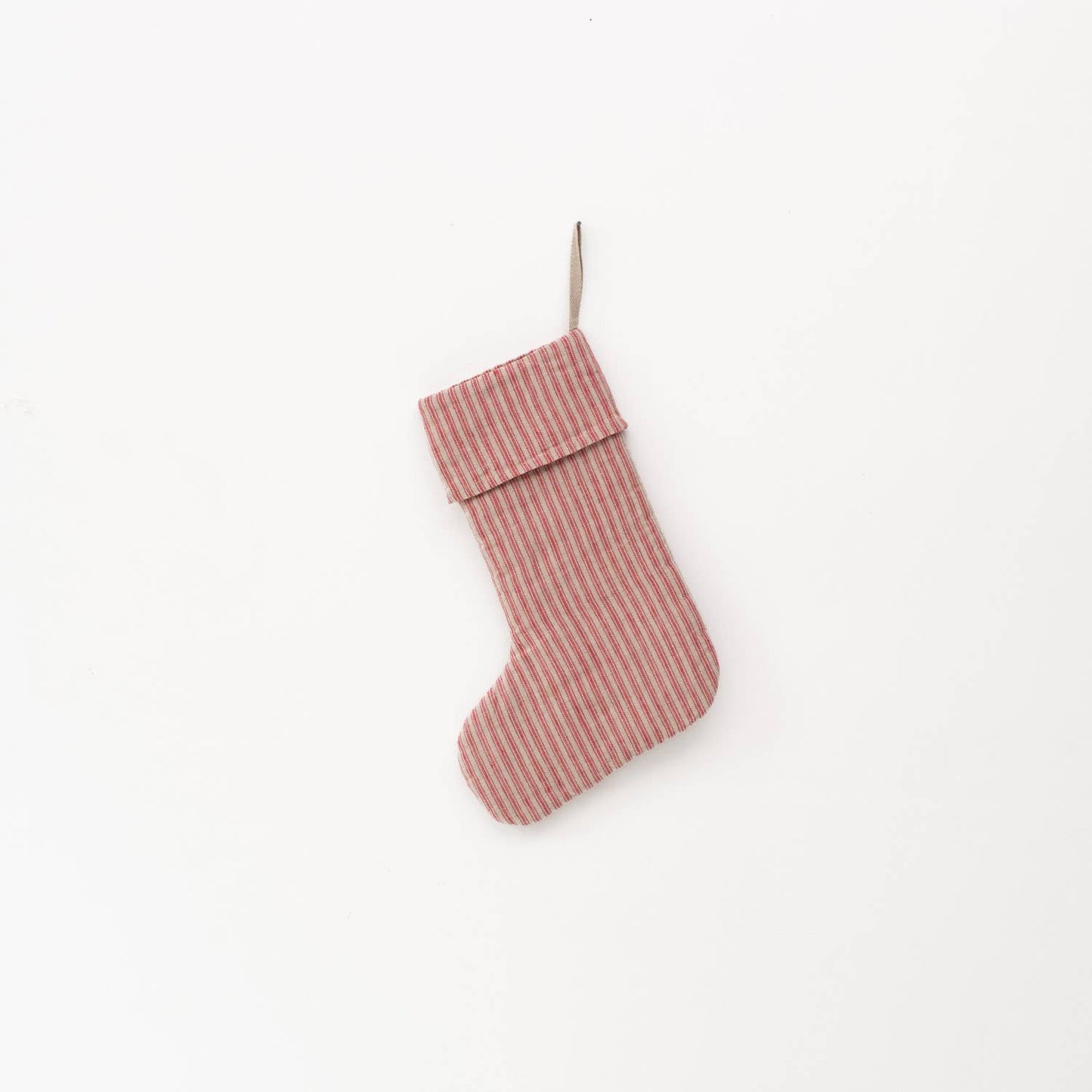 Red Natural Stripes Linen Christmas Stocking