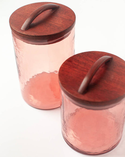Handblown Hammered Glass Canisters: Medium / Blush