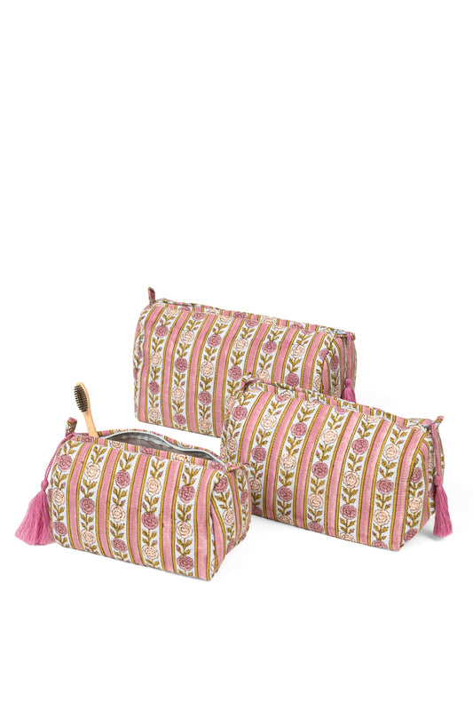 Mauve Vintage Floral Stripes Makeup Bag