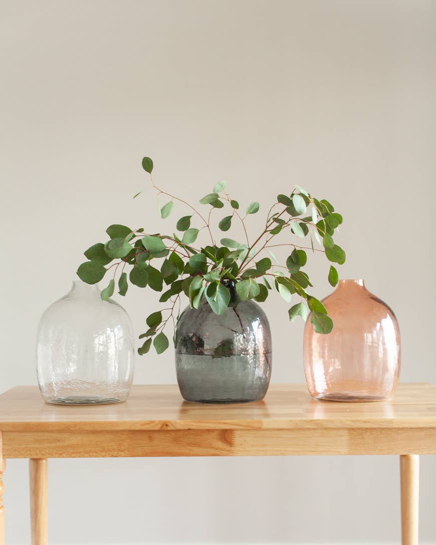 Hebron Handblown Hammered Glass Vases Clear