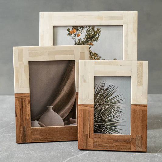 Large Split Wood & White Bone Frame