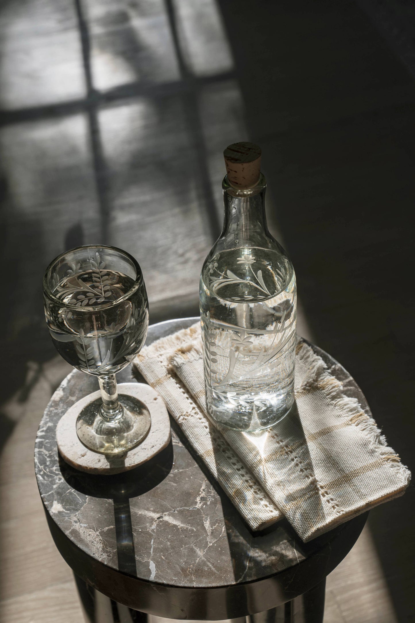 Hand-Etched Blown Bottle