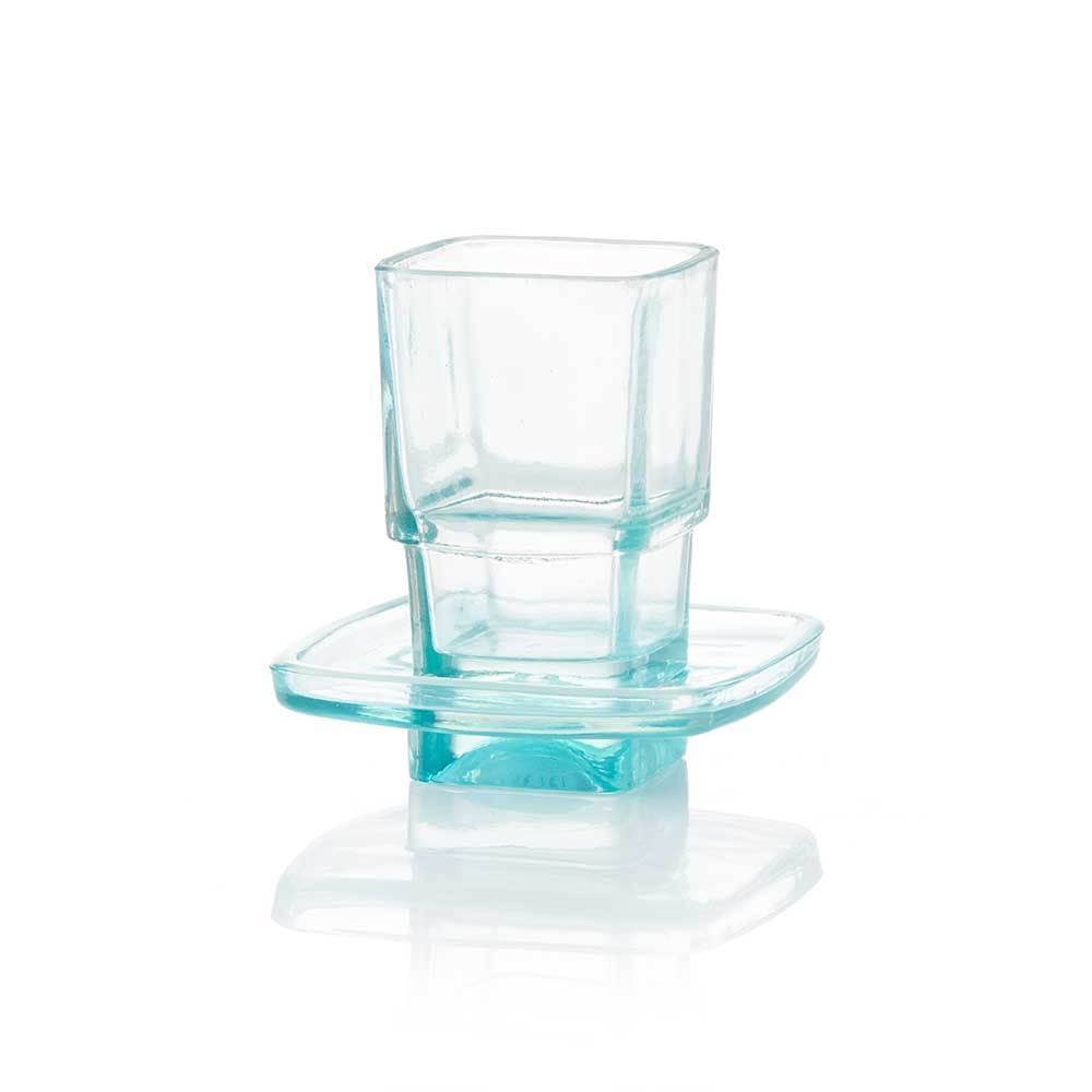 Teal Recycled Glass Cup & Dish Bathroom Set