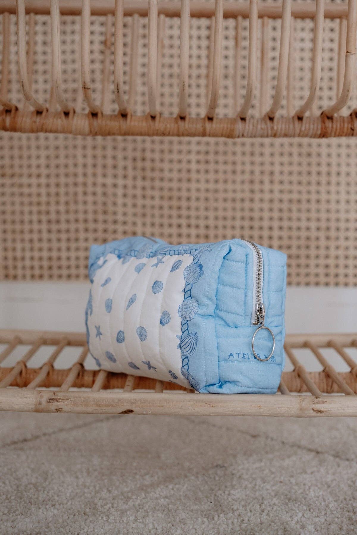 Diaper Pouch - Seashells: 10.6” x 5.9” x 4.3” (inches)