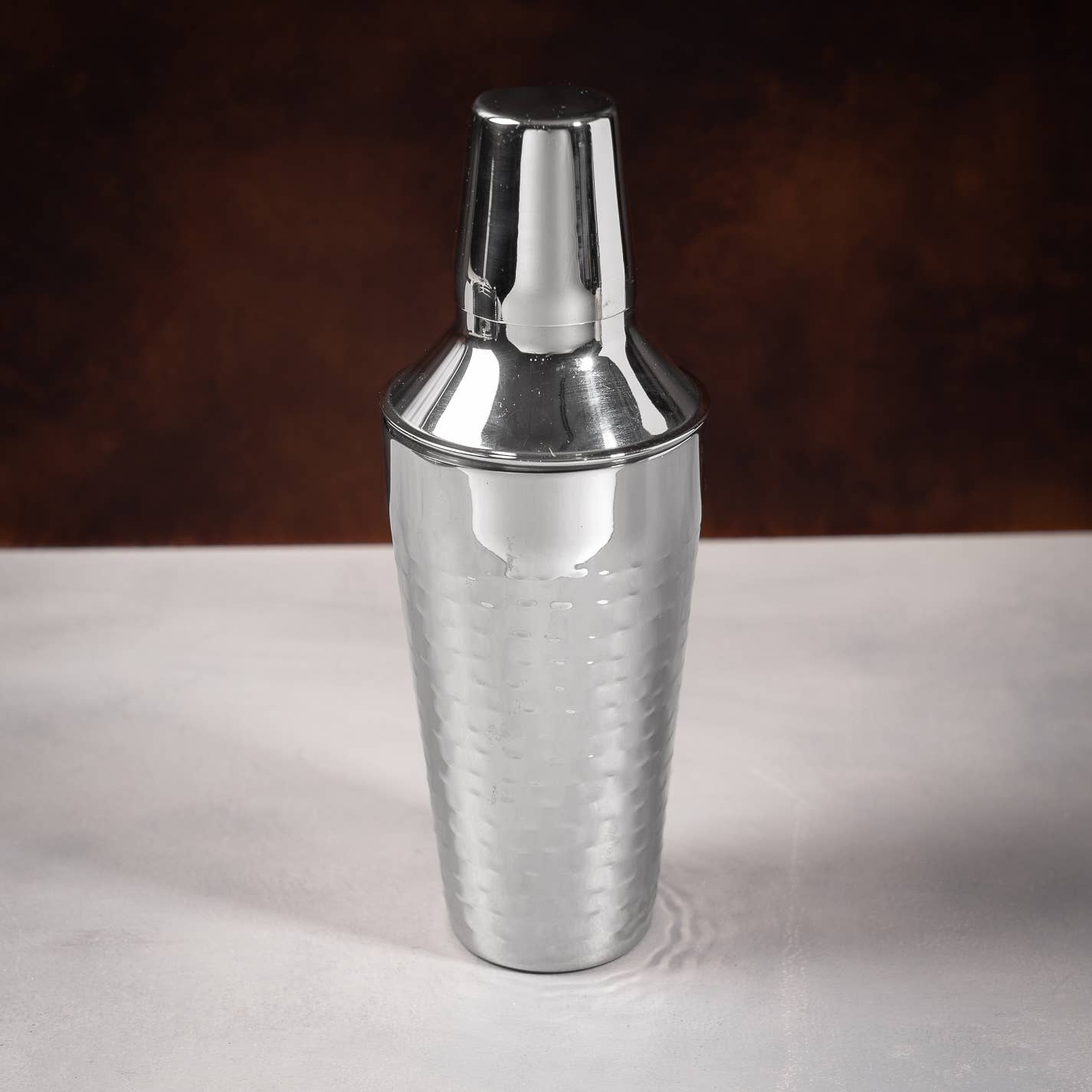 Polished Hammered Stainless Steel Shaker w/ Strainer Lid