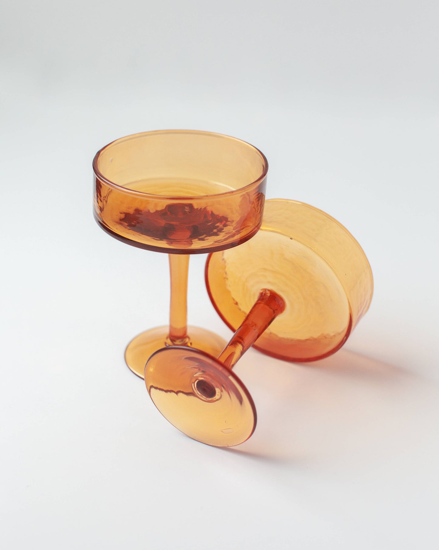 Handblown Hammered Coupe Cocktail Glass Amber