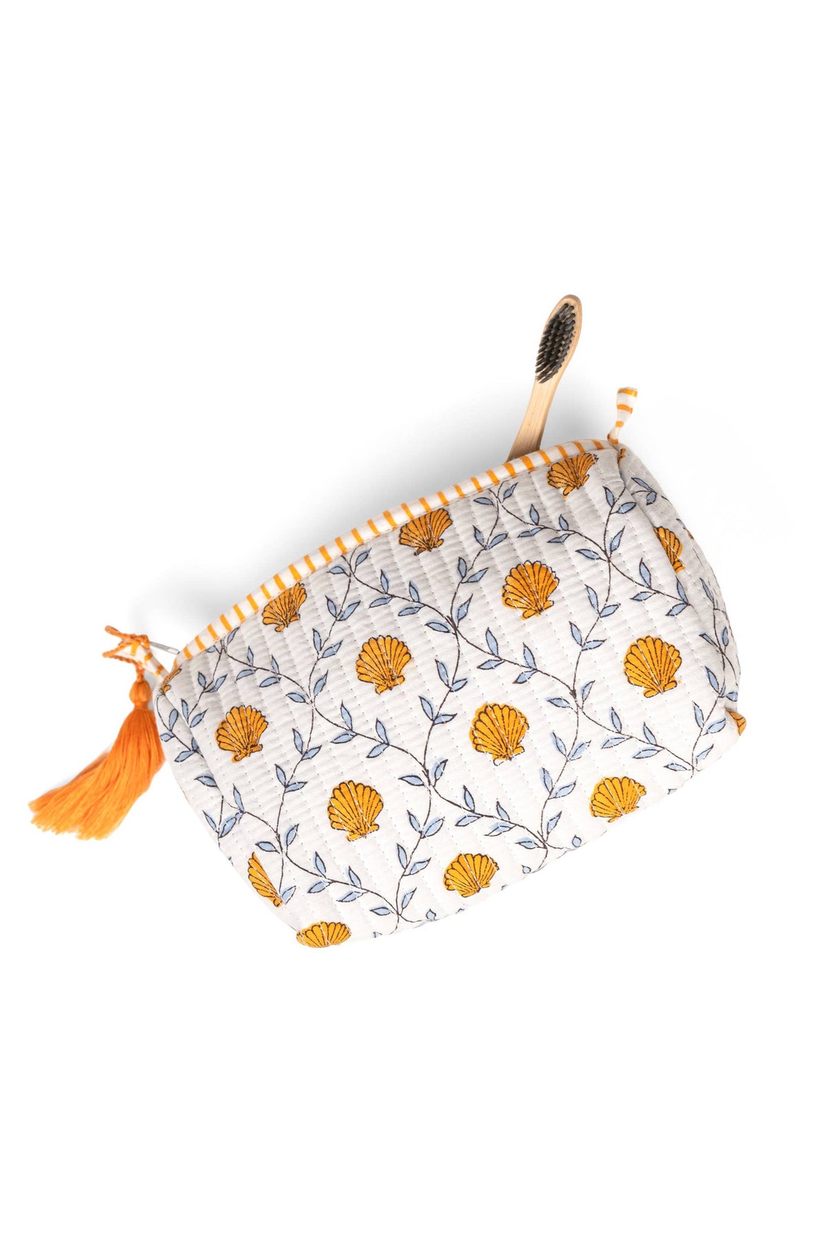 Seashell Blockprint Makeup Bag, Orange