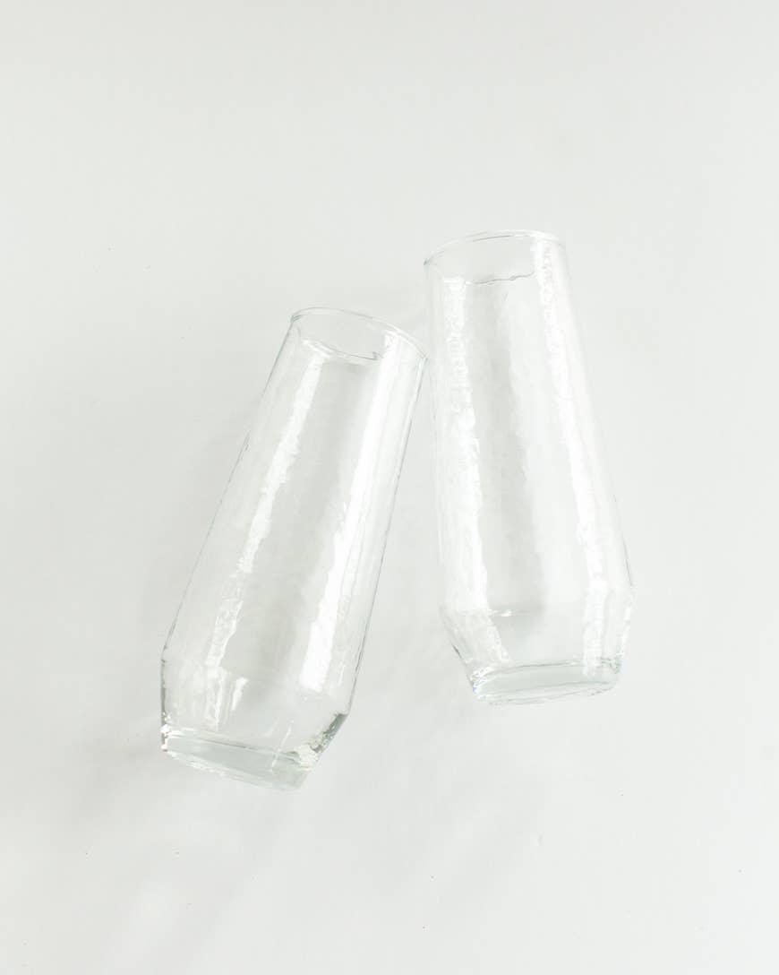Handblown Hammered Champagne Flutes Clear