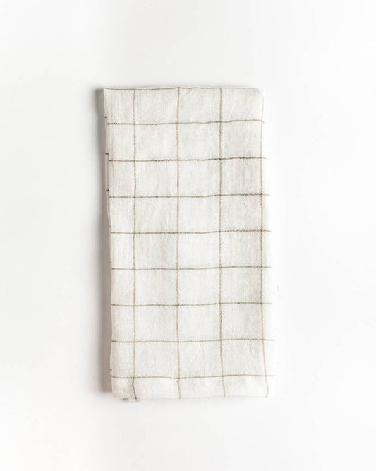 Stone Washed Linen Windowpane Plaid Napkins: Navy