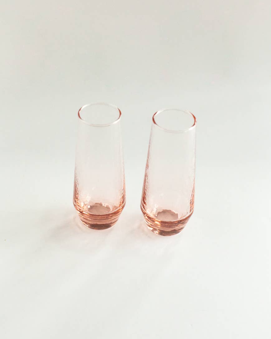 Handblown Hammered Champagne Flute Blush