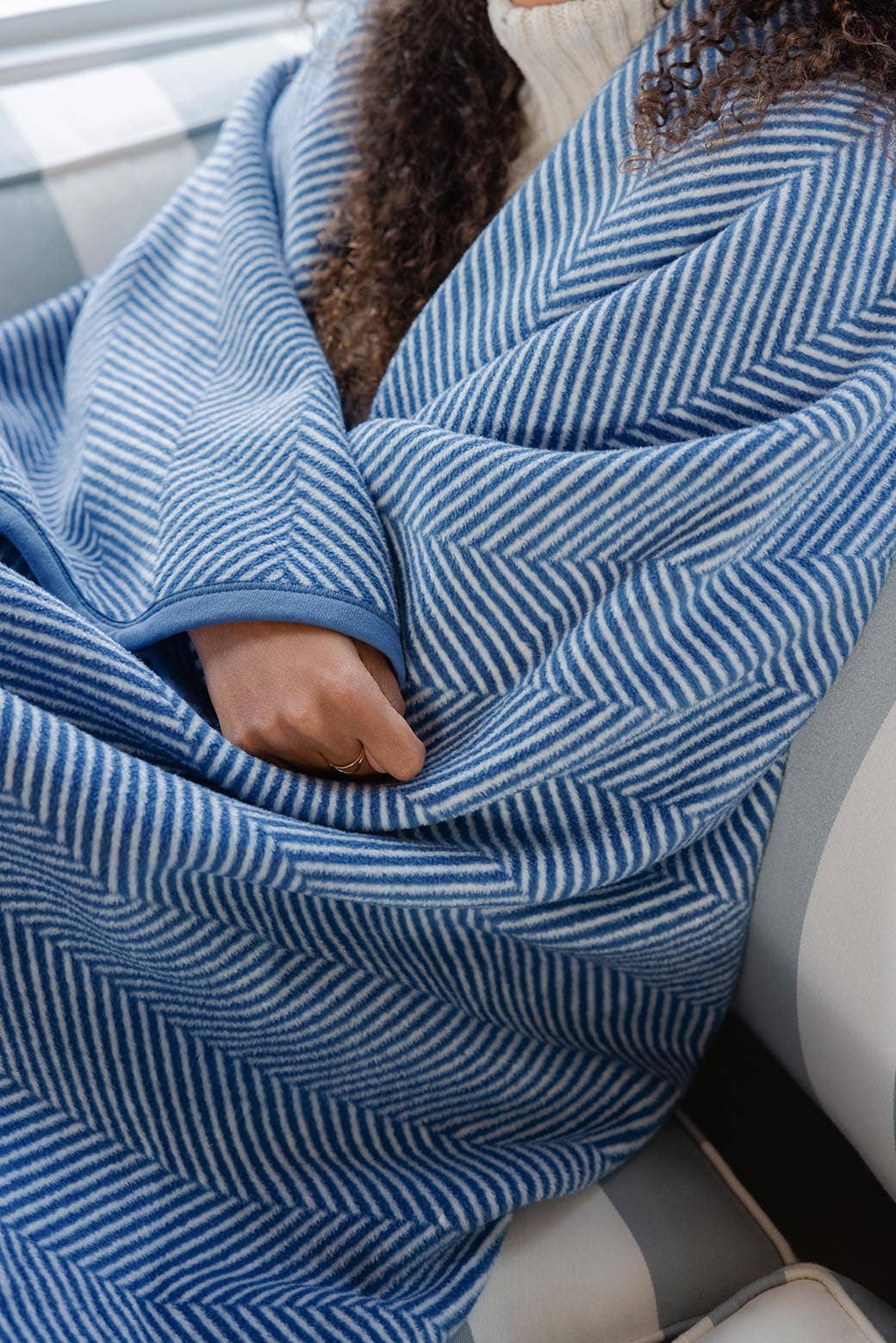 Harborview Herringbone Cornflower Family-Size Blanket