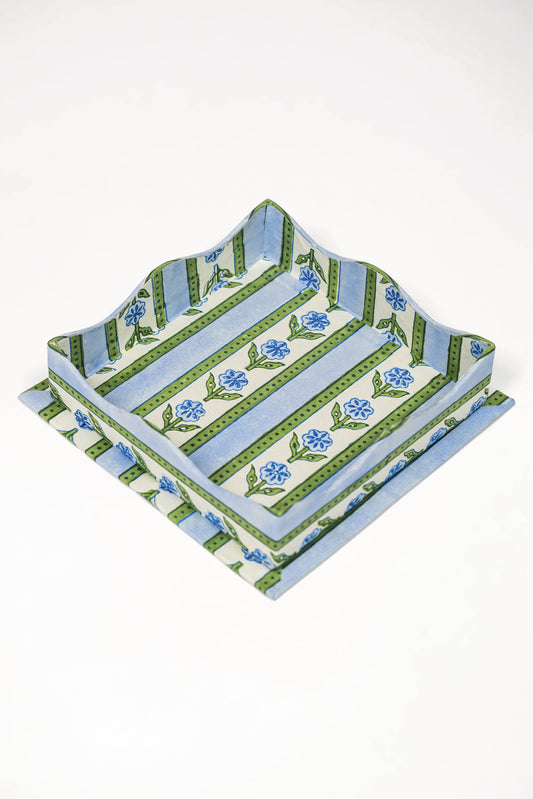 Scalloped Tray in Garden Blockprint - Small