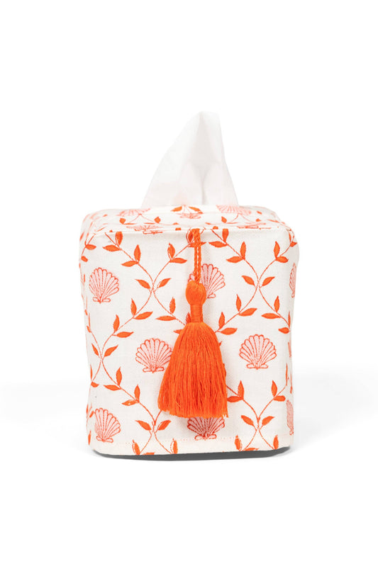 Seashell Blockprint Tissue Box Cover: Seashell Pink