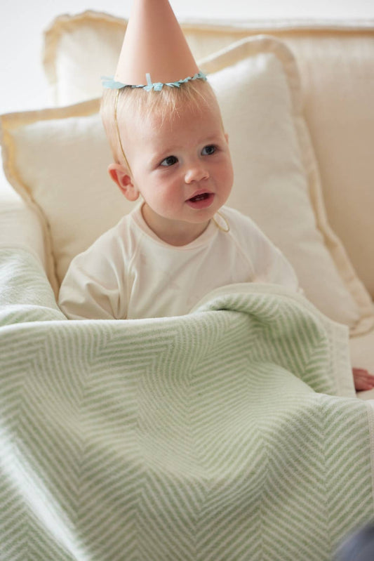 Harborview Herringbone Sprout Green Blanket, Mini