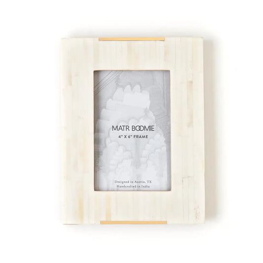 Mukhendu 4x6 Picture Frame - Carved Bone, Brass Accent