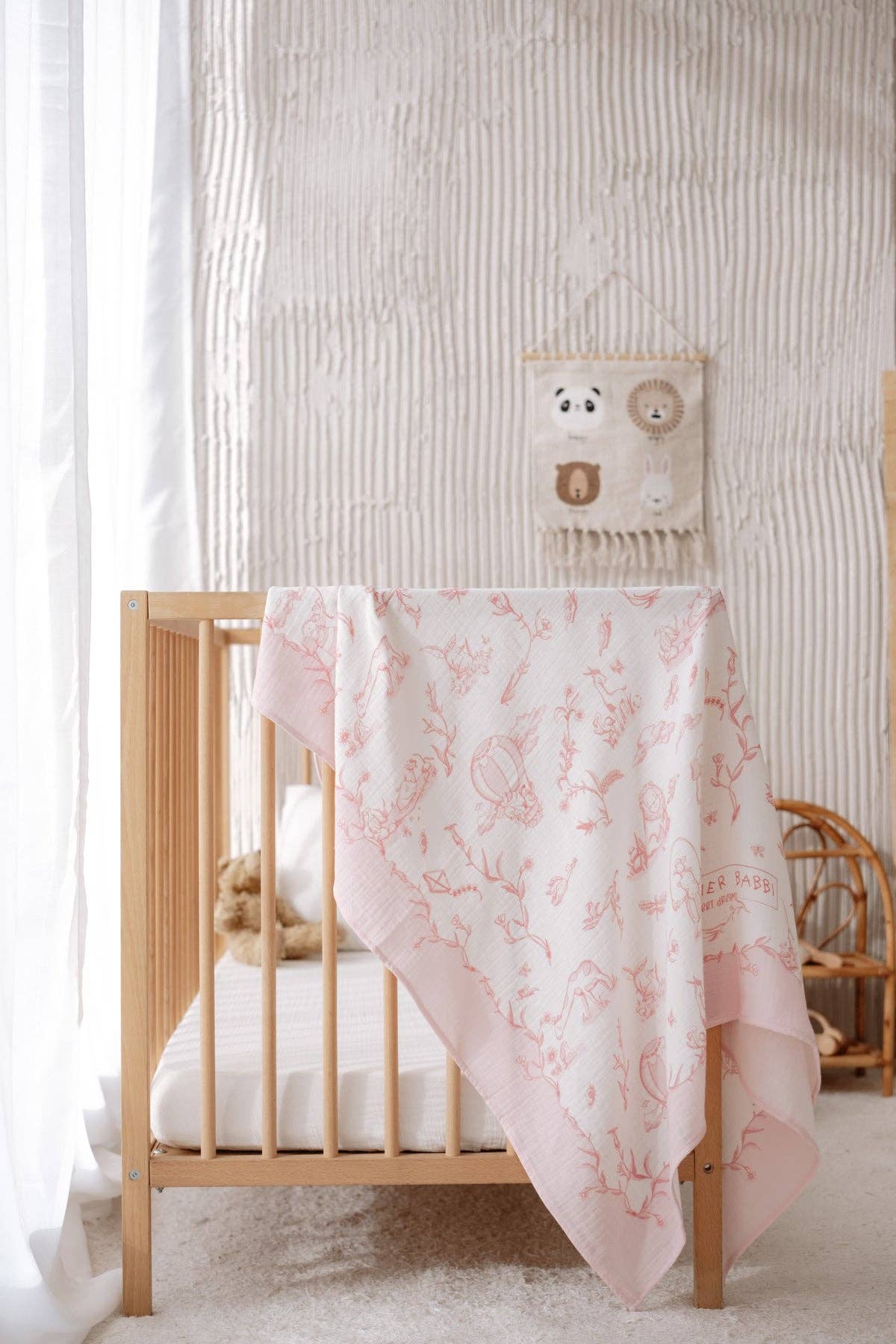 Pink Double-Layer Muslin Blanket - Toile De Jouy 27.5” x 27.5”