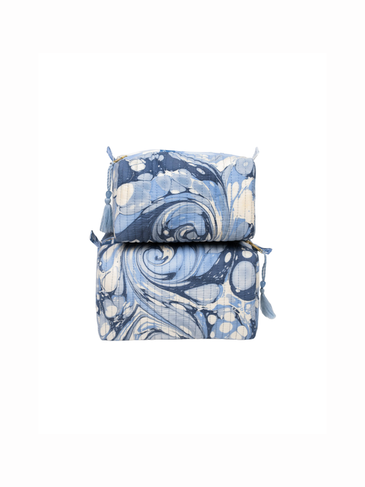Ocean Wave Hand-Marbled Cosmetic Bag
