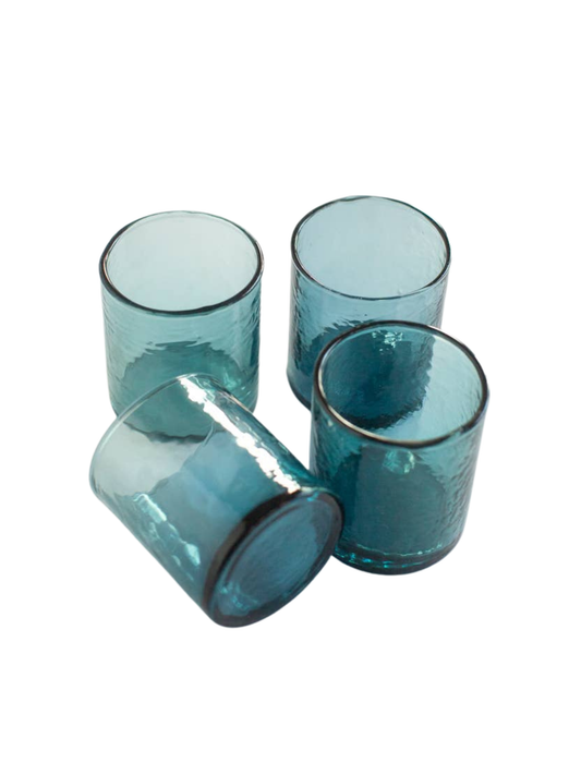 Blue Handblown Hammered Glass