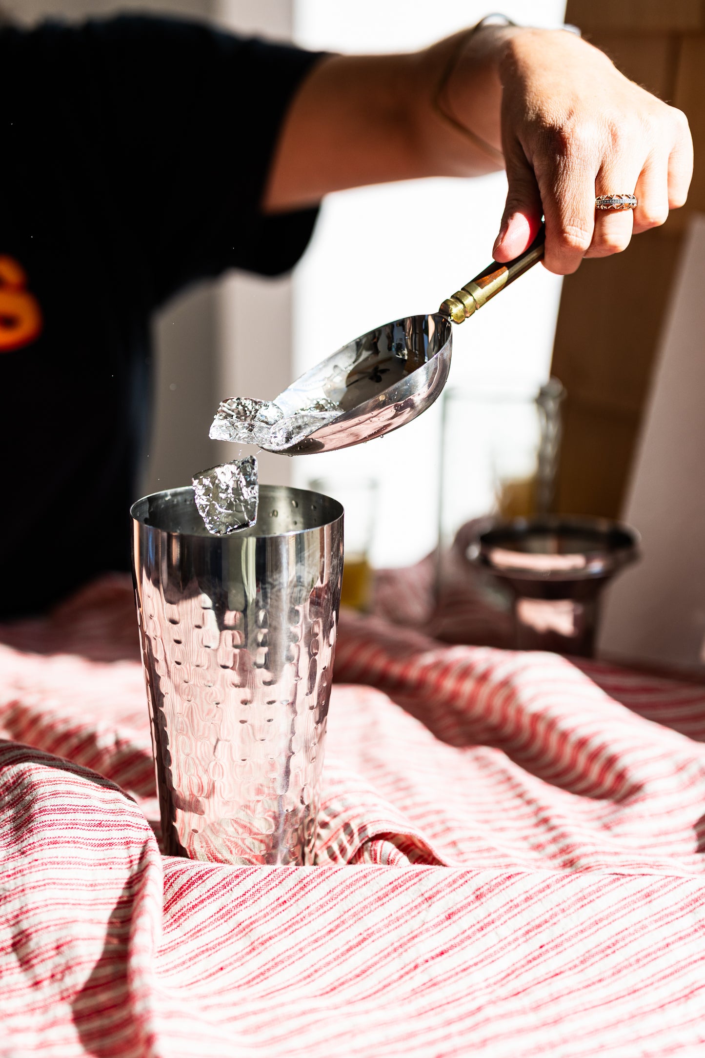 Polished Hammered Stainless Steel Shaker w/ Strainer Lid