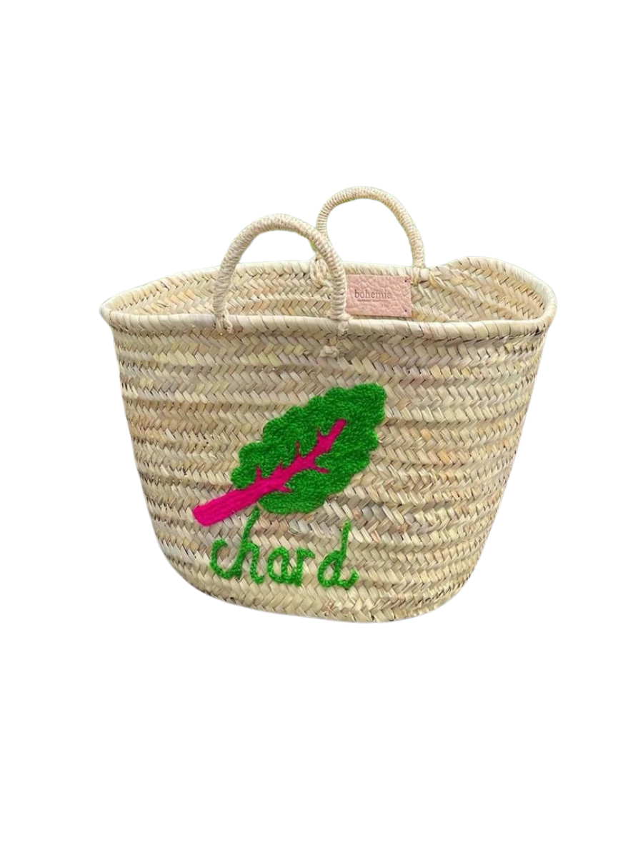 Hand Embroidered Market Basket, Chard