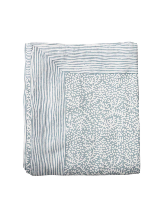 Handblockprinted ROUND tablecloth 70 in Floral mineral