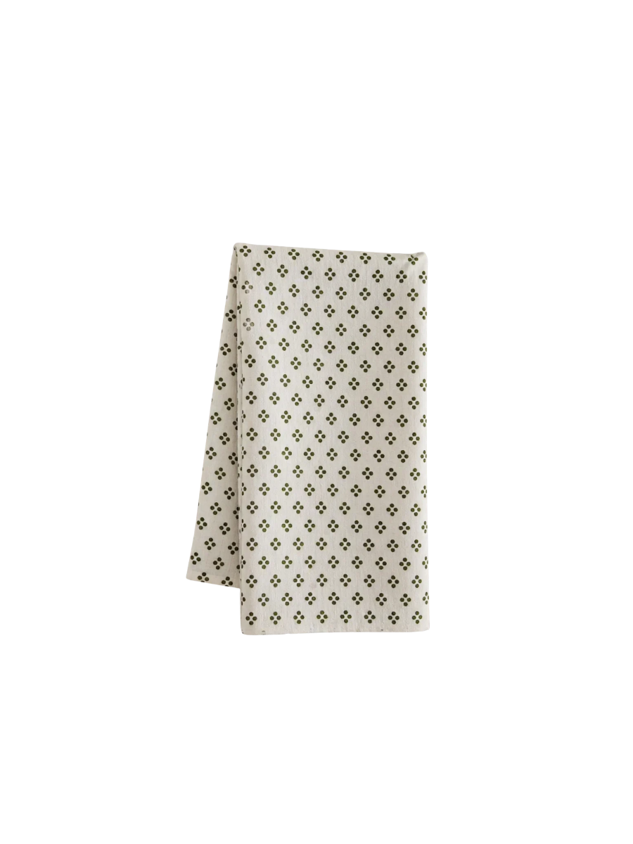 Olive Green Vintage Dot Linen Tea Towel