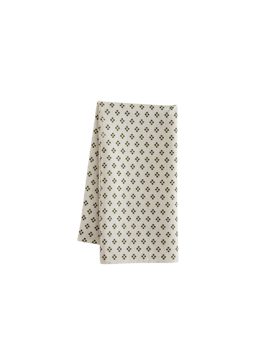 Olive Green Vintage Dot Linen Tea Towel