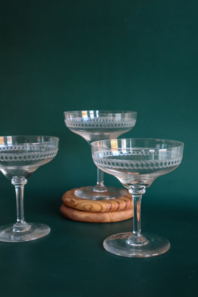 (Set of 3) Vintage Ribbon Etched Coupes