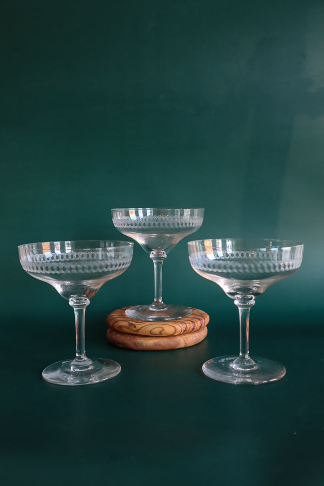 (Set of 3) Vintage Ribbon Etched Coupes