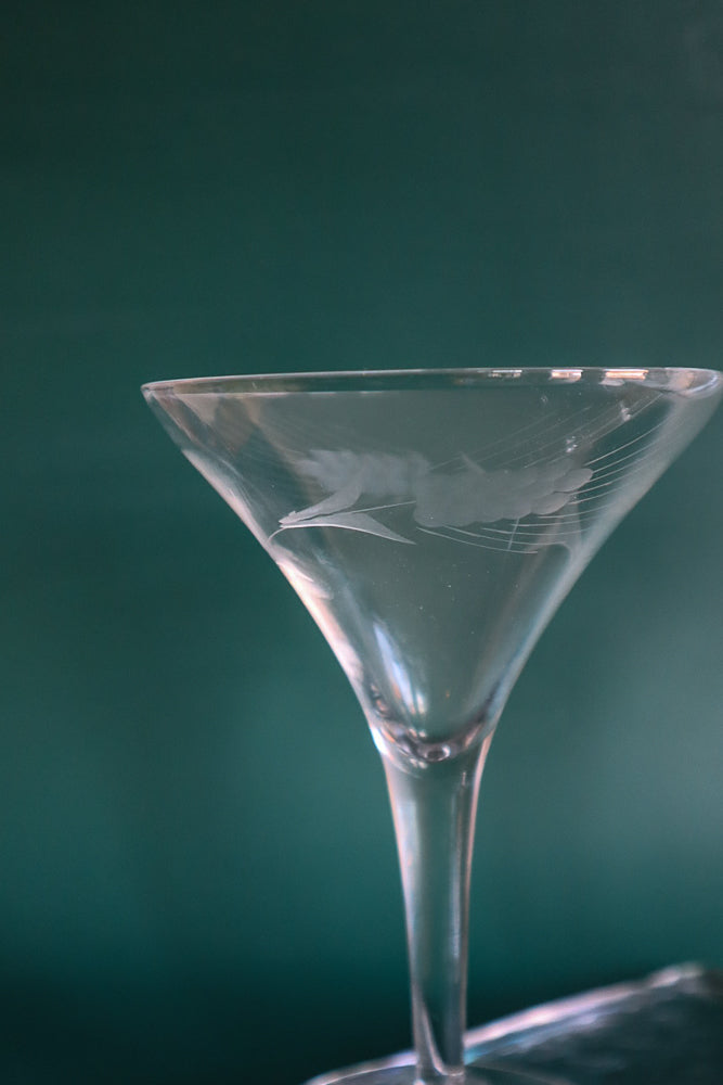 (Set of 2) Vintage Wheat Etched Martini Glass
