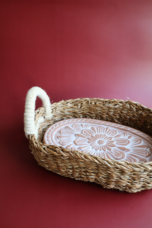 Oval Flower Bread Warmer & Wicker Basket