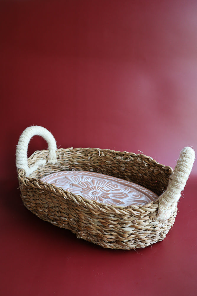 Oval Flower Bread Warmer & Wicker Basket