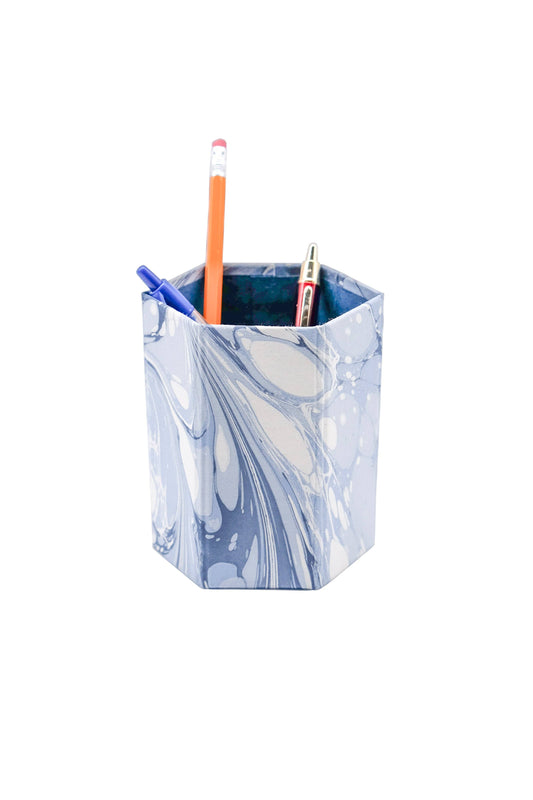 Hand-Marbled Pencil Holder Organizer in Ocean Wave