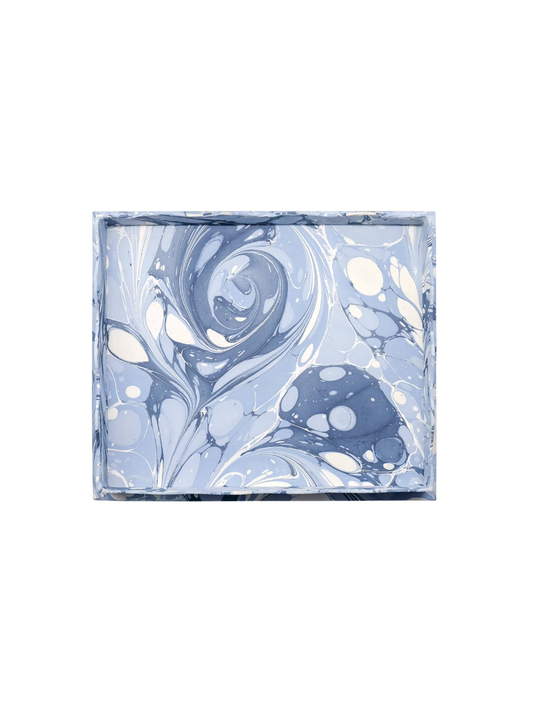 Scalloped Hand-Marbled Trays in Ocean Wave - Large