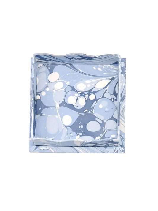 Scalloped Hand-Marbled Trays in Ocean Wave - Small