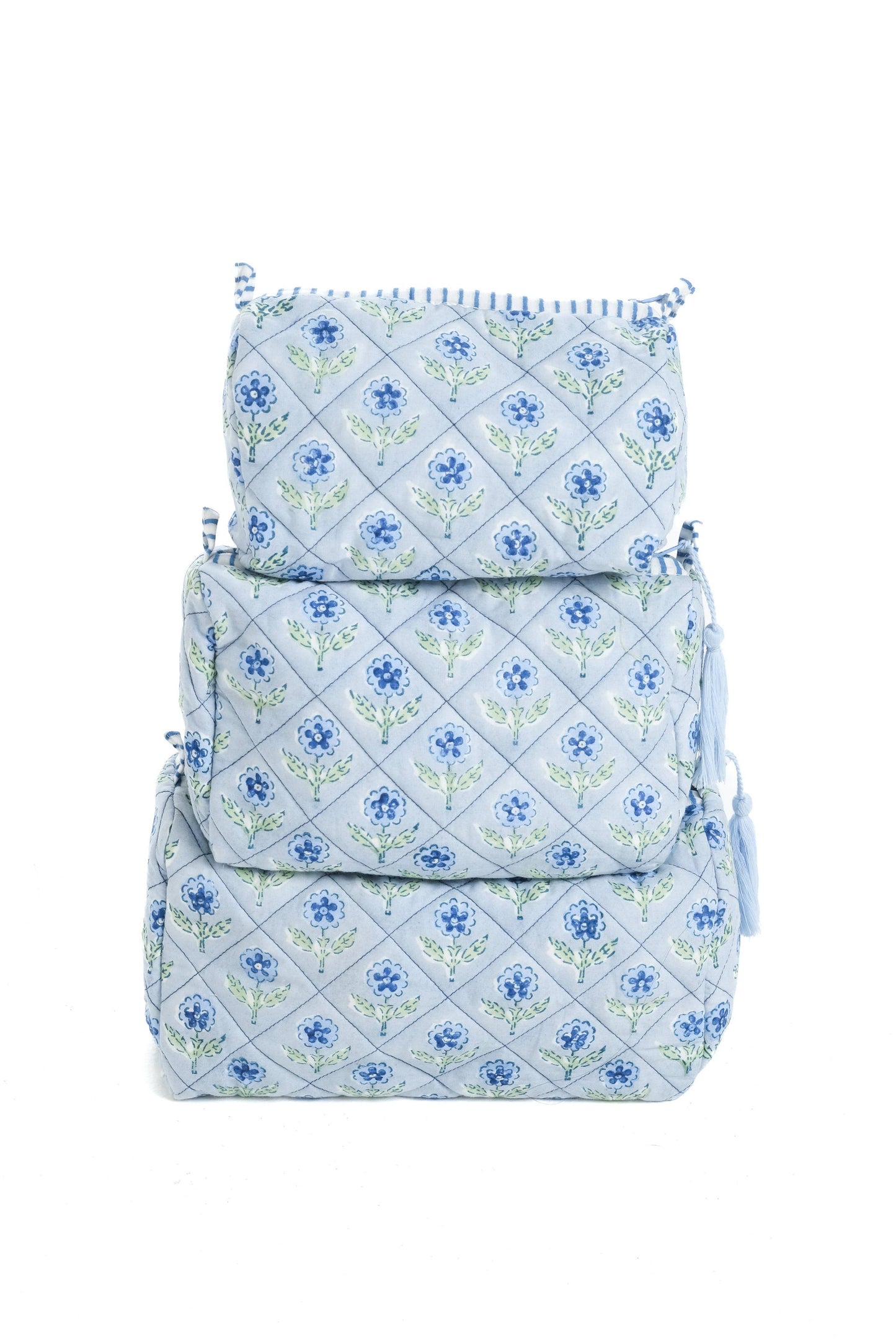 Mona Blockprint Makeup Bag in Blue - Large