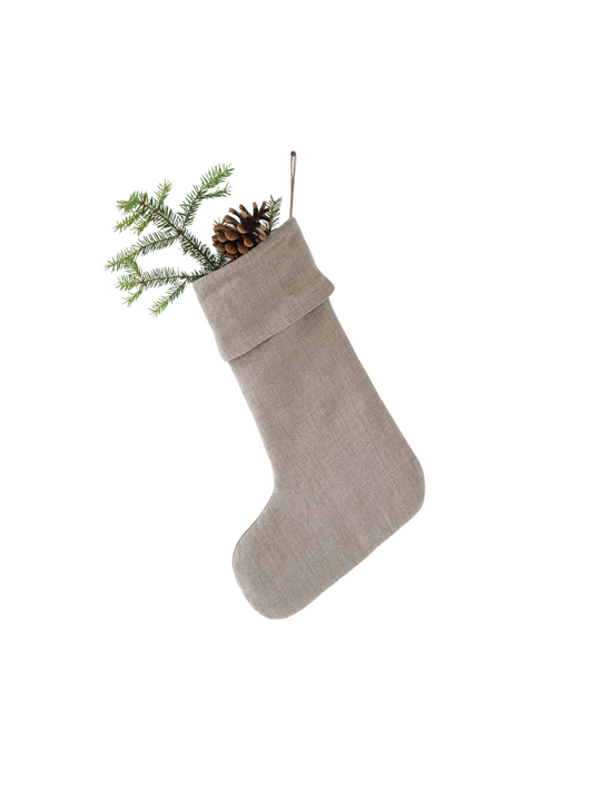 Natural Linen Christmas Stocking