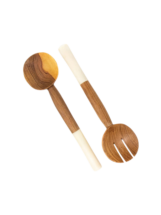 Olive Wood White Bone Salad Servers