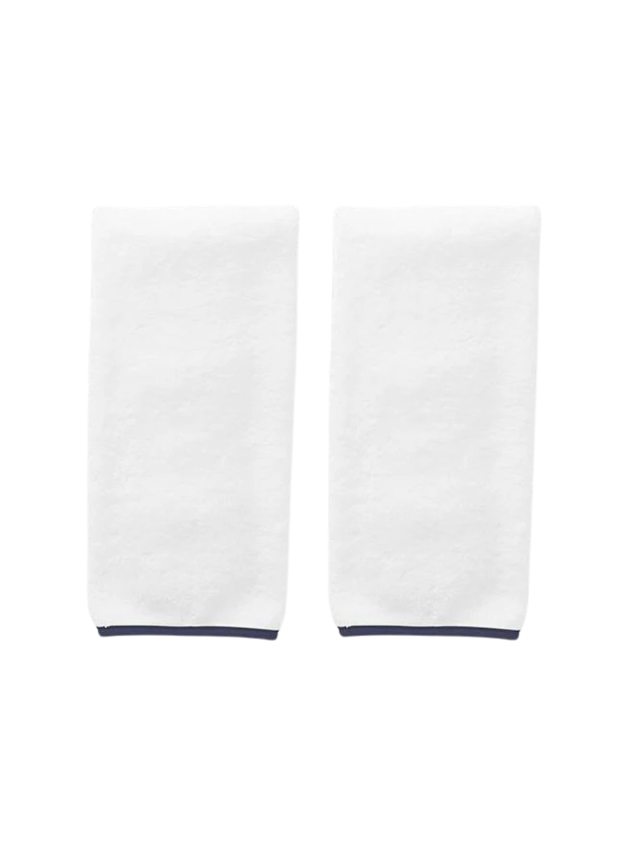 (Pair) Hand Towels, Navy Piping